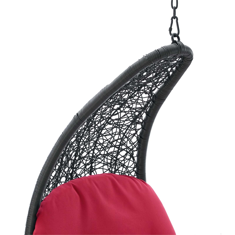 Modway Landscape Rattan Patio Hanging Chaise Lounge Swing Chair in Gray/Red