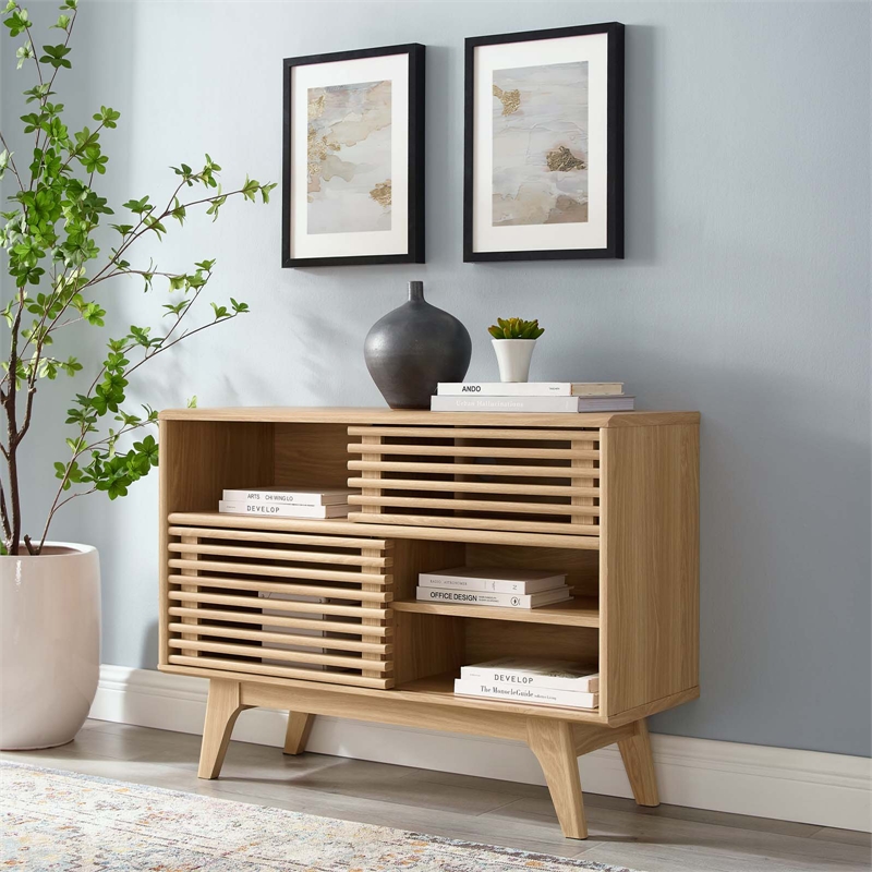 Modway Render Modern Style Particleboard Wood Display Stand in Oak