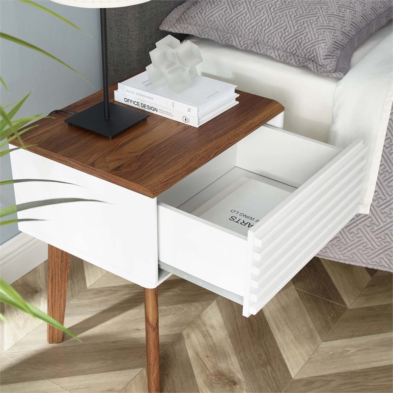 Modway Render Modern Wood and Particleboard End Table in Walnut/White