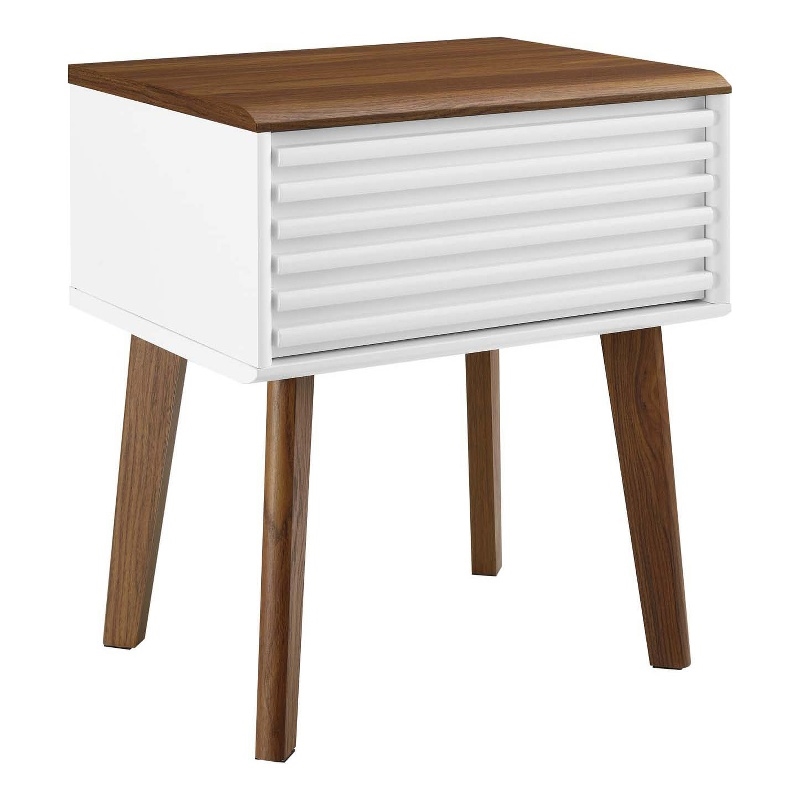 Modway Render Modern Wood and Particleboard End Table in Walnut/White