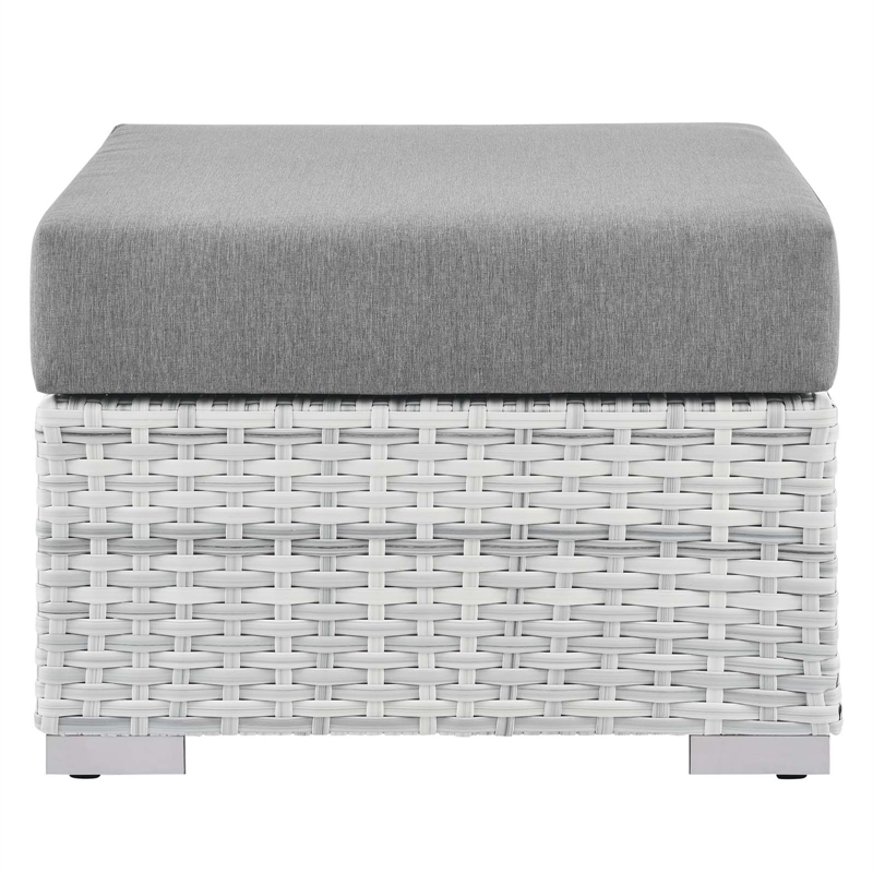 Modway Convene Rattan and Fabric Patio Ottoman in Light Gray