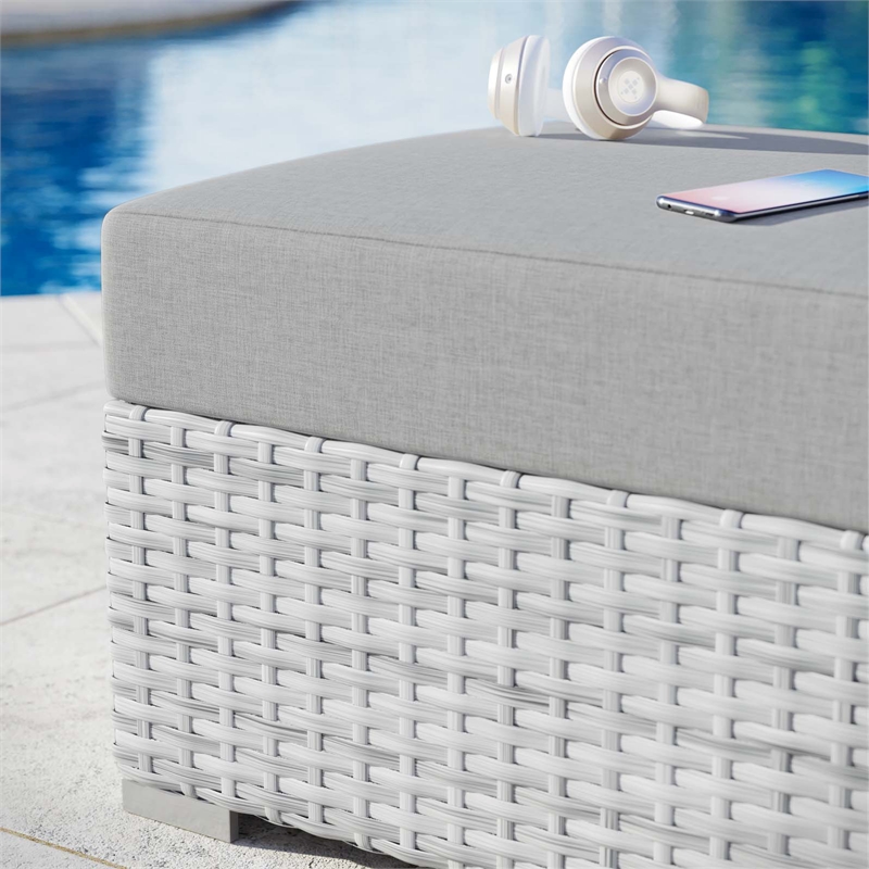 Modway Convene Rattan and Fabric Patio Ottoman in Light Gray