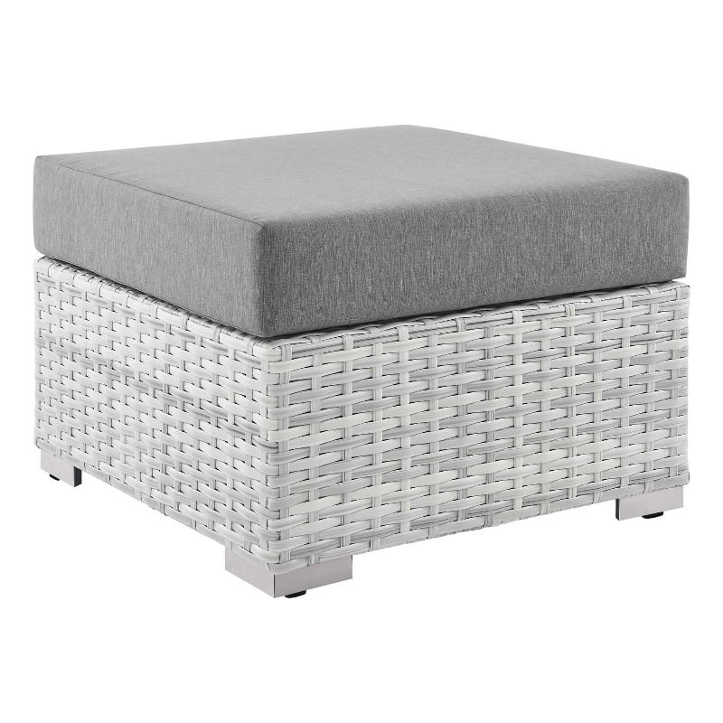 Modway Convene Rattan and Fabric Patio Ottoman in Light Gray