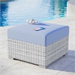 Modway Convene Rattan and Fabric Patio Ottoman in Light Gray/Light Blue