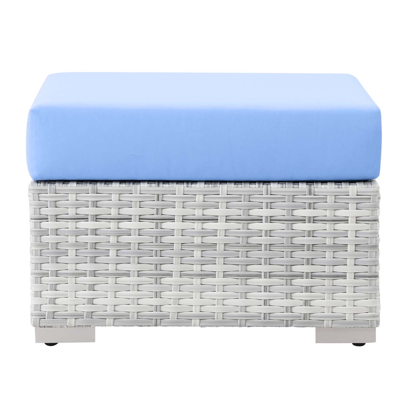 Modway Convene Rattan and Fabric Patio Ottoman in Light Gray/Light Blue