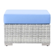 Modway Convene Rattan and Fabric Patio Ottoman in Light Gray/Light Blue