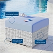 Modway Convene Rattan and Fabric Patio Ottoman in Light Gray/Light Blue