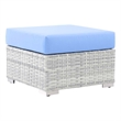 Modway Convene Rattan and Fabric Patio Ottoman in Light Gray/Light Blue