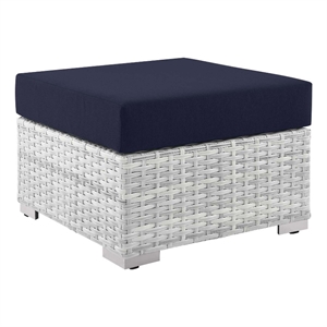 Modway Convene Rattan and Fabric Patio Ottoman in Light Gray/Navy