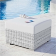 Modway Convene Rattan and Fabric Patio Ottoman in Light Gray/White