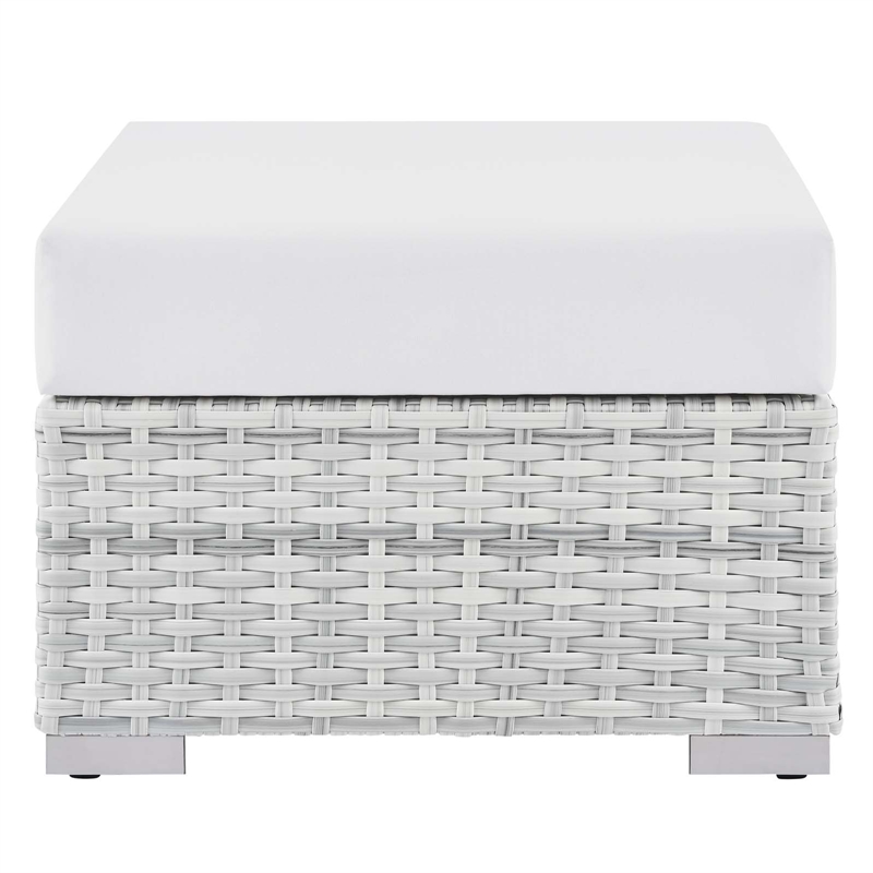 Modway Convene Rattan and Fabric Patio Ottoman in Light Gray/White