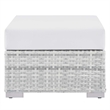 Modway Convene Rattan and Fabric Patio Ottoman in Light Gray/White