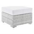 Modway Convene Rattan and Fabric Patio Ottoman in Light Gray/White