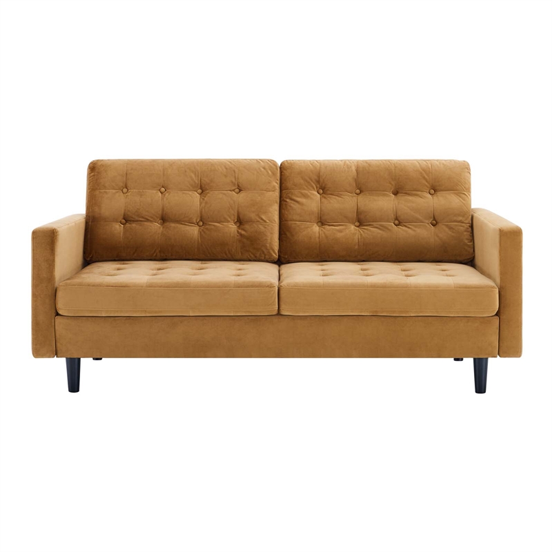 Modway Exalt Tufted Performance Velvet Sofa in Cognac Brown/Black