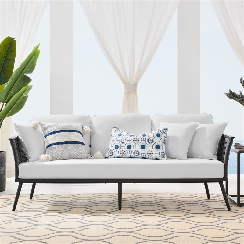 Modway Stance Aluminum & Fabric Patio Sofa in Gray and White
