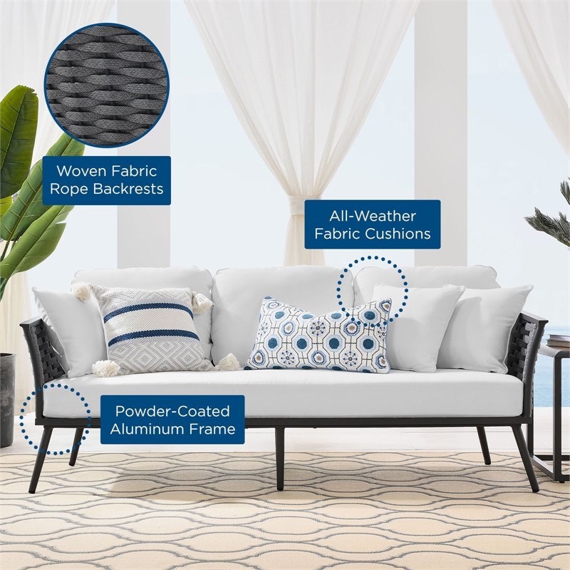 Modway Stance Aluminum & Fabric Patio Sofa in Gray and White