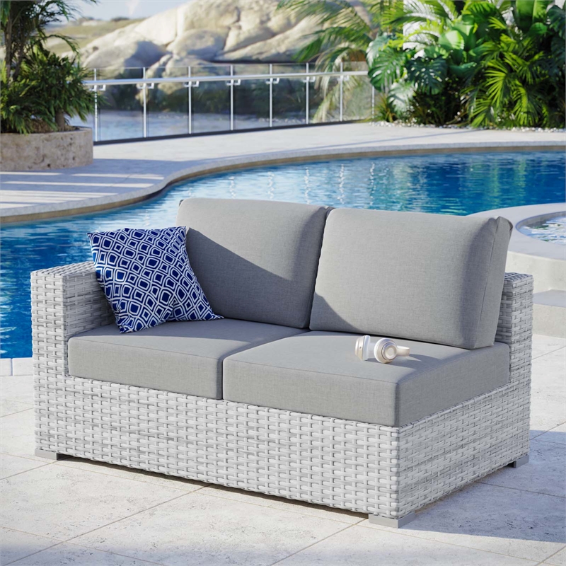 Modway Convene Rattan & Fabric Patio Left-Arm Loveseat in Light Gray
