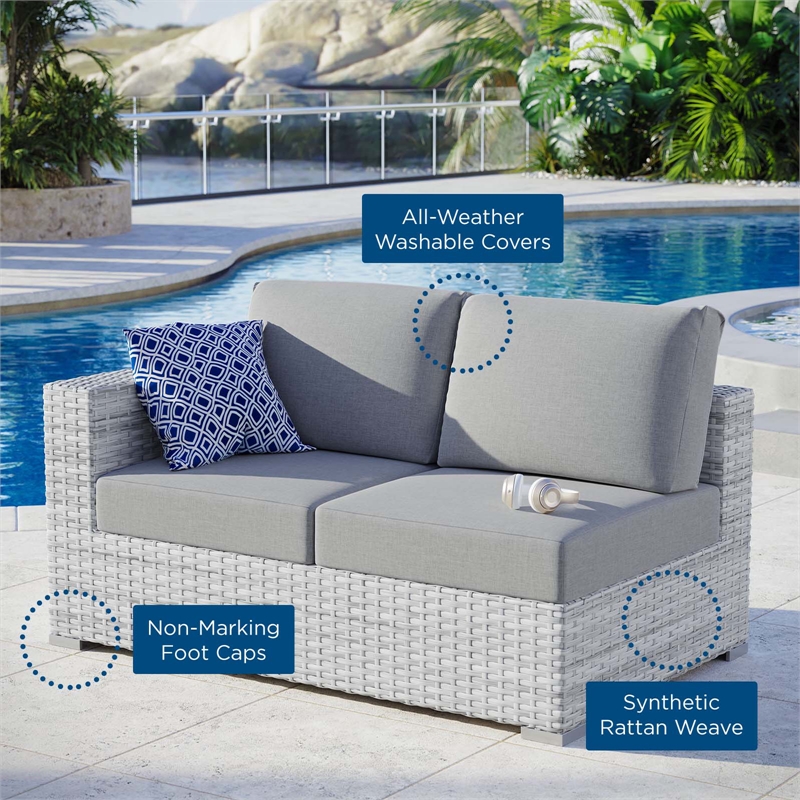 Modway Convene Rattan & Fabric Patio Left-Arm Loveseat in Light Gray