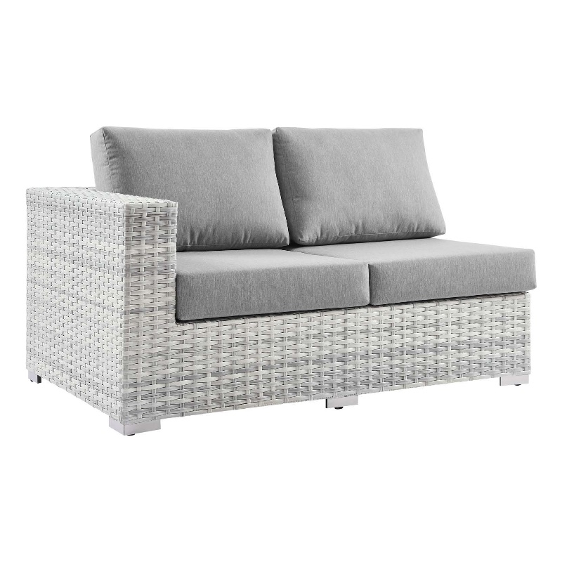 Modway Convene Rattan & Fabric Patio Left-Arm Loveseat in Light Gray