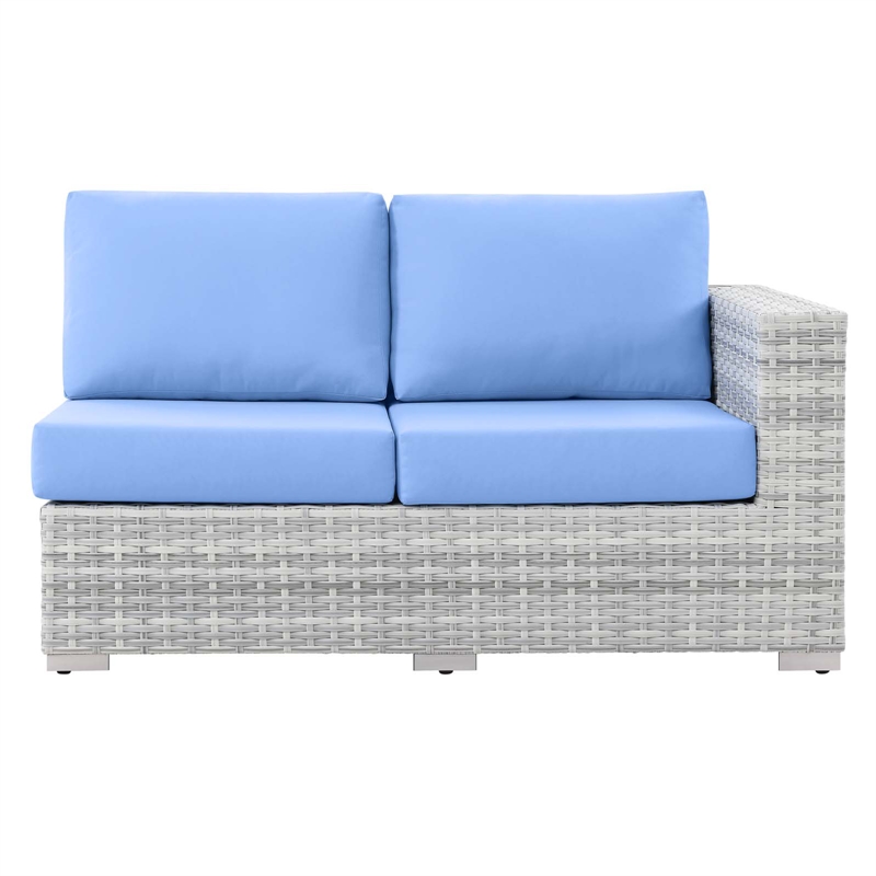 Modway Convene Rattan & Fabric Patio Left-Arm Loveseat in Light Gray/Light Blue