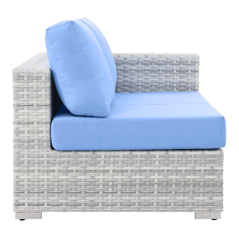 Modway Convene Rattan & Fabric Patio Left-Arm Loveseat in Light Gray/Light Blue