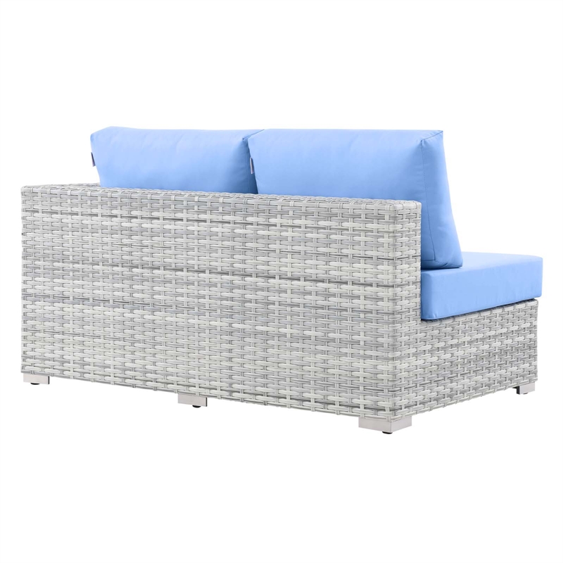 Modway Convene Rattan & Fabric Patio Left-Arm Loveseat in Light Gray/Light Blue