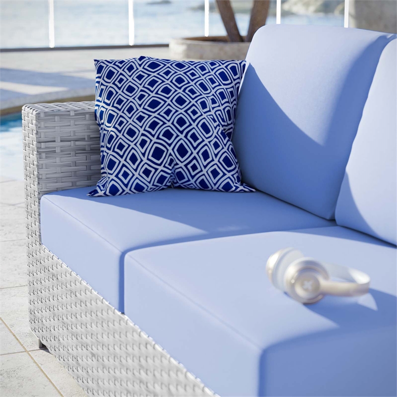 Modway Convene Rattan & Fabric Patio Left-Arm Loveseat in Light Gray/Light Blue