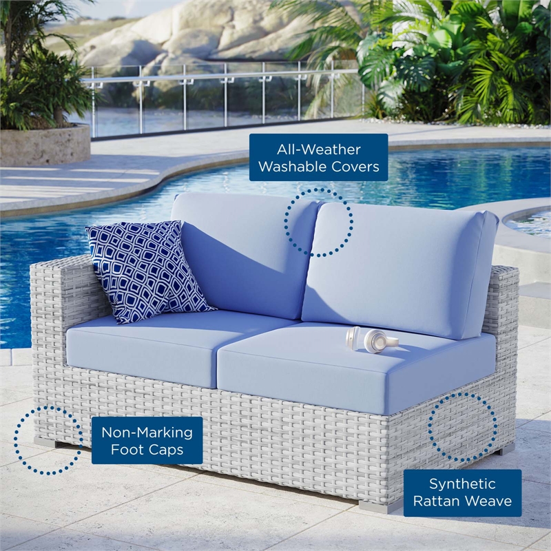 Modway Convene Rattan & Fabric Patio Left-Arm Loveseat in Light Gray/Light Blue