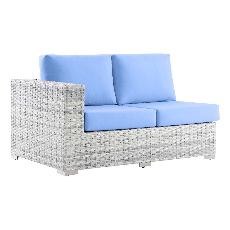 Modway Convene Rattan & Fabric Patio Left-Arm Loveseat in Light Gray/Light Blue