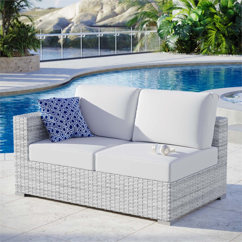 Modway Convene Rattan & Fabric Patio Left-Arm Loveseat in Light Gray/White