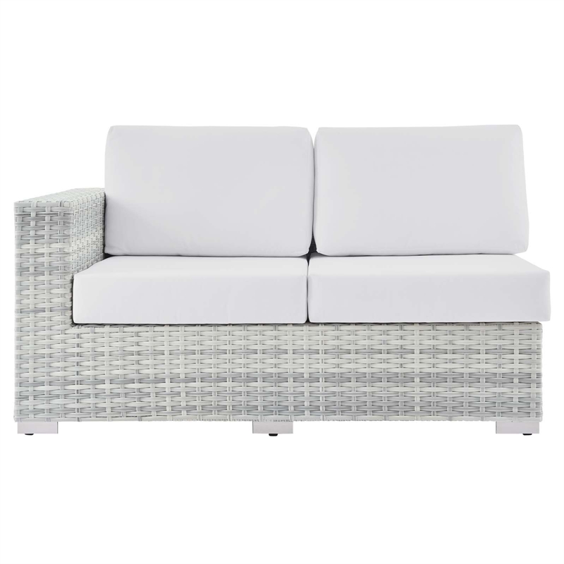 Modway Convene Rattan & Fabric Patio Left-Arm Loveseat in Light Gray/White