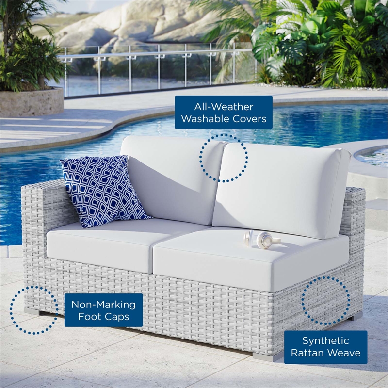 Modway Convene Rattan & Fabric Patio Left-Arm Loveseat in Light Gray/White