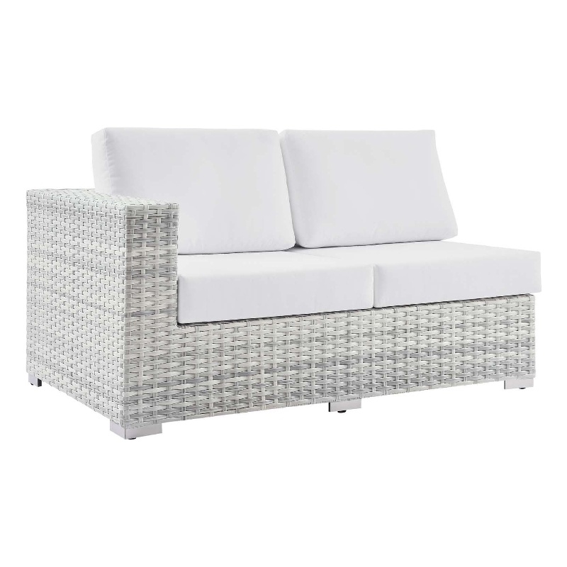Modway Convene Rattan & Fabric Patio Left-Arm Loveseat in Light Gray/White