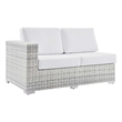 Modway Convene Rattan & Fabric Patio Left-Arm Loveseat in Light Gray/White