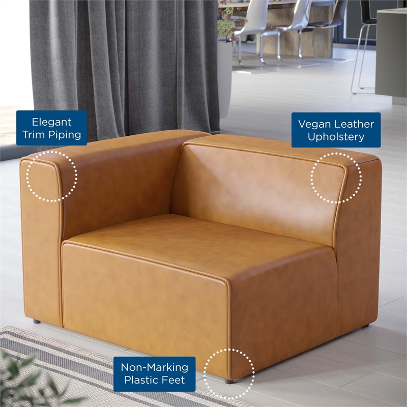 Modway Mingle Modern Faux Leather Left-Arm Chair in Tan Finish