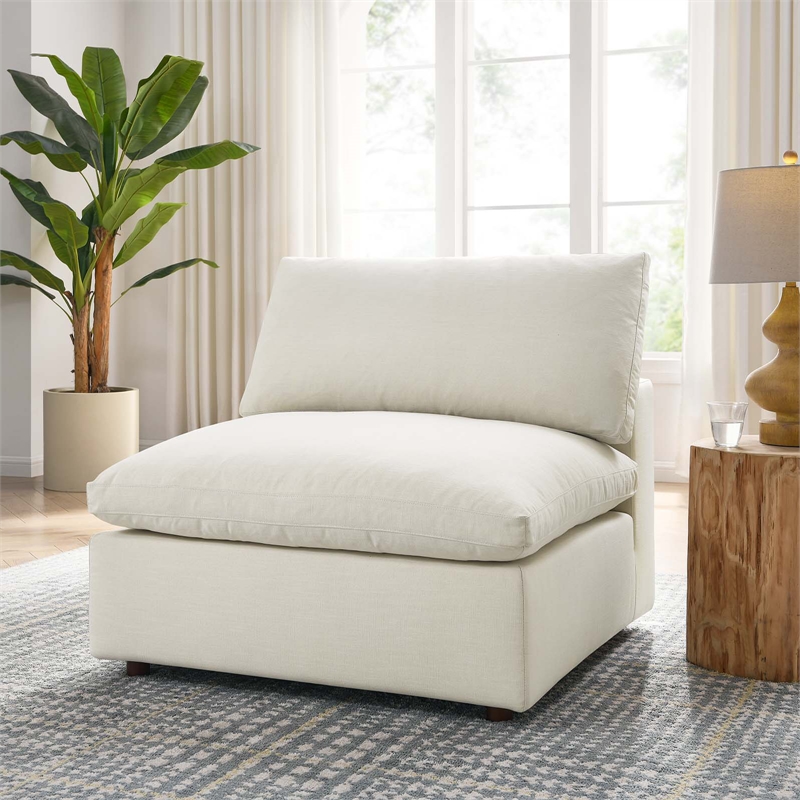 Modway Commix Fabric Down Filled Overstuffed Armless Chair in Light Beige
