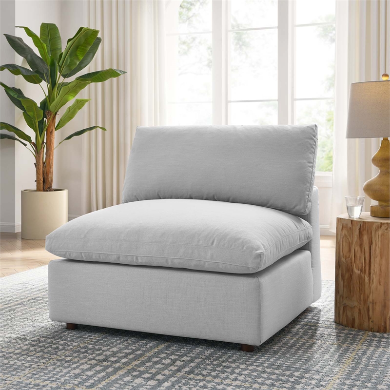 Modway Commix Fabric Down Filled Overstuffed Armless Chair in Light Gray