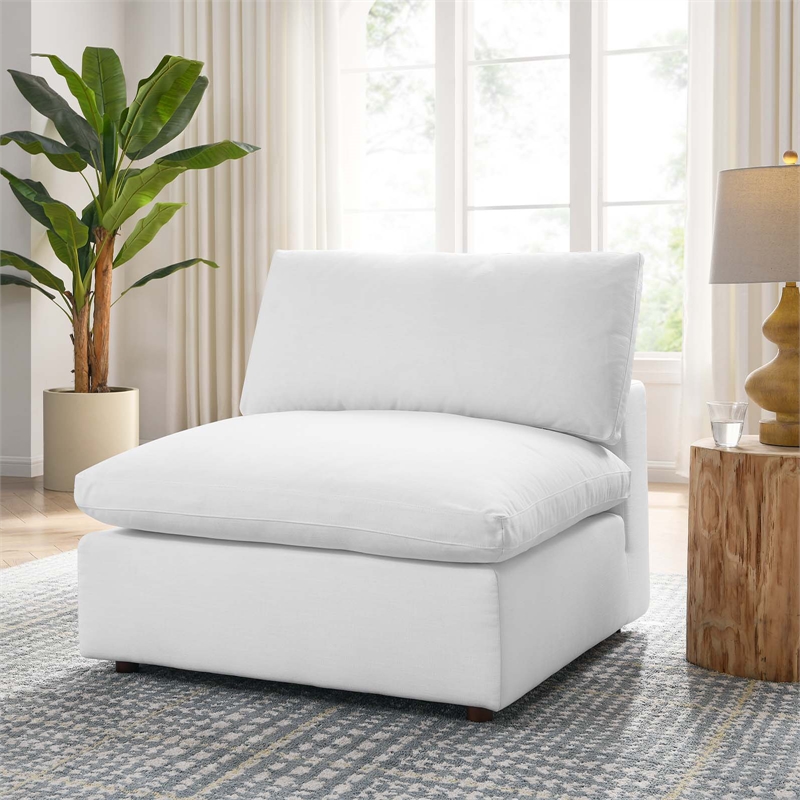 Modway Commix Fabric Down Filled Overstuffed Armless Chair in Pure White