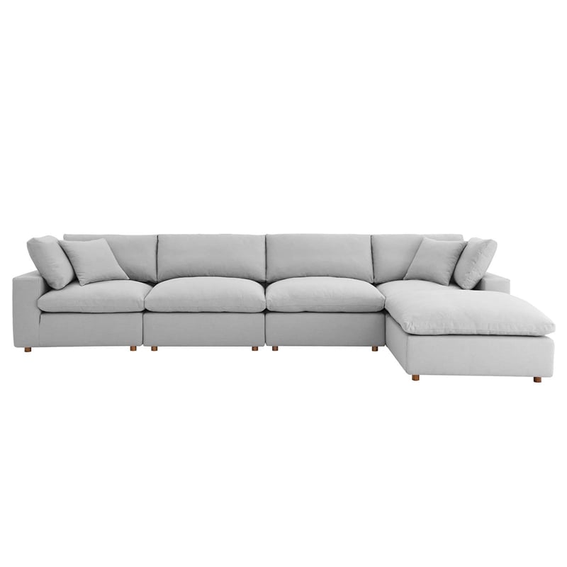 Modway Commix 5-Piece Fabric Down Filled Sectional Sofa Set in Light Gray
