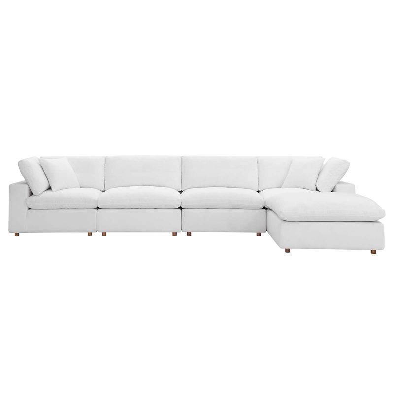 Modway Commix 5-Piece Fabric Down Filled Sectional Sofa Set in Pure White