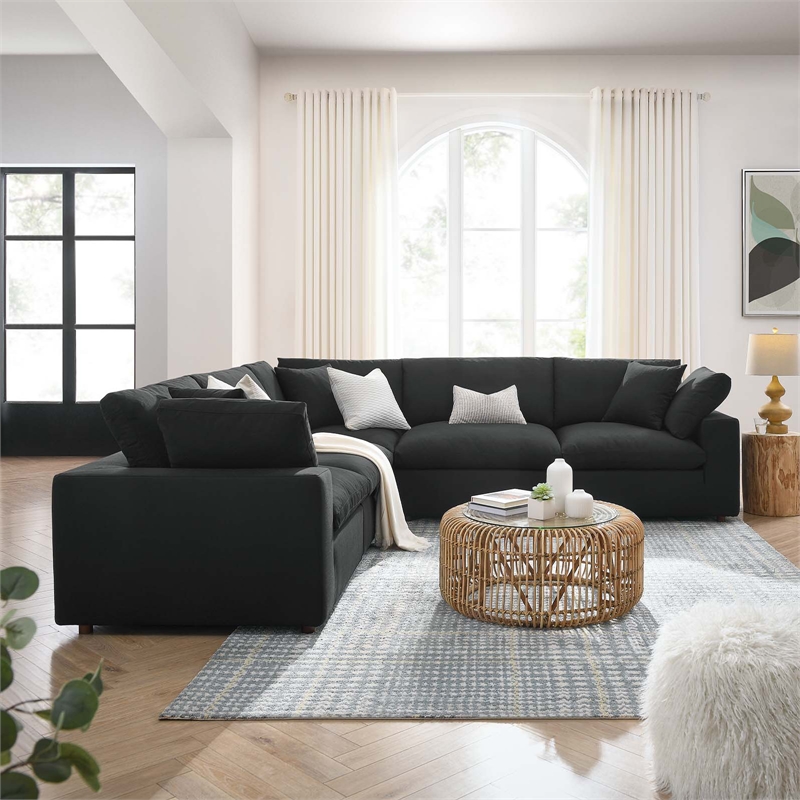 Modway Commix 5-Piece Fabric Down Filled Corner Sectional Sofa in Black