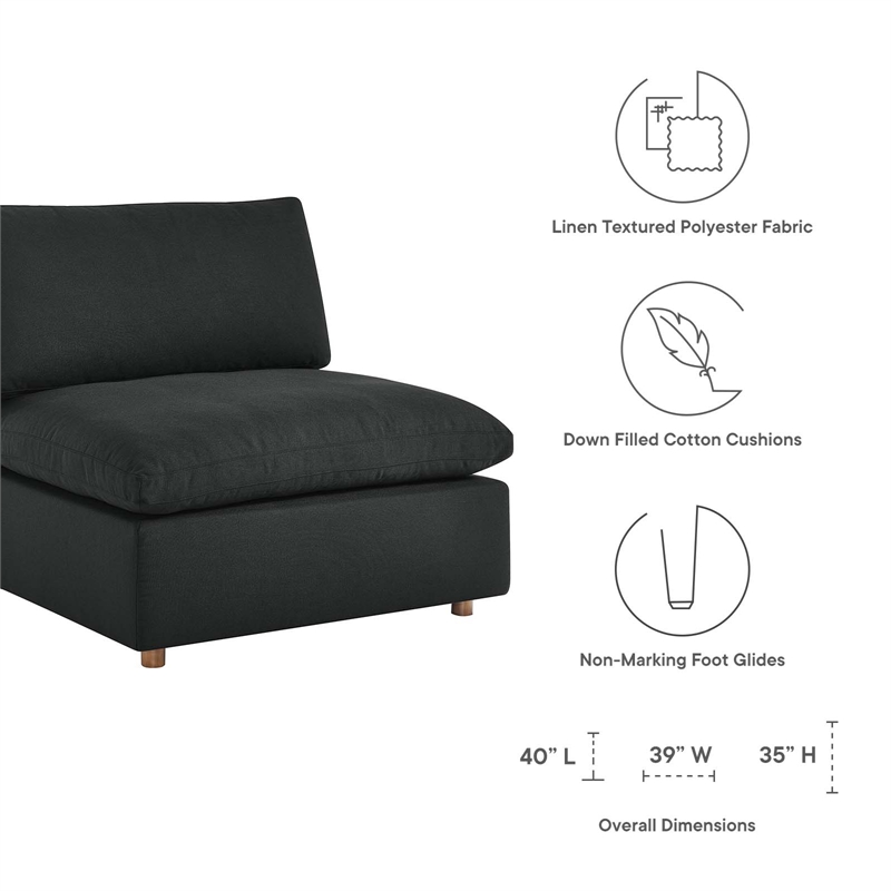 Modway Commix 5-Piece Fabric Down Filled Corner Sectional Sofa in Black