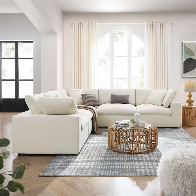 Modway Commix 5-Piece Fabric Down Filled Corner Sectional Sofa in Light Beige