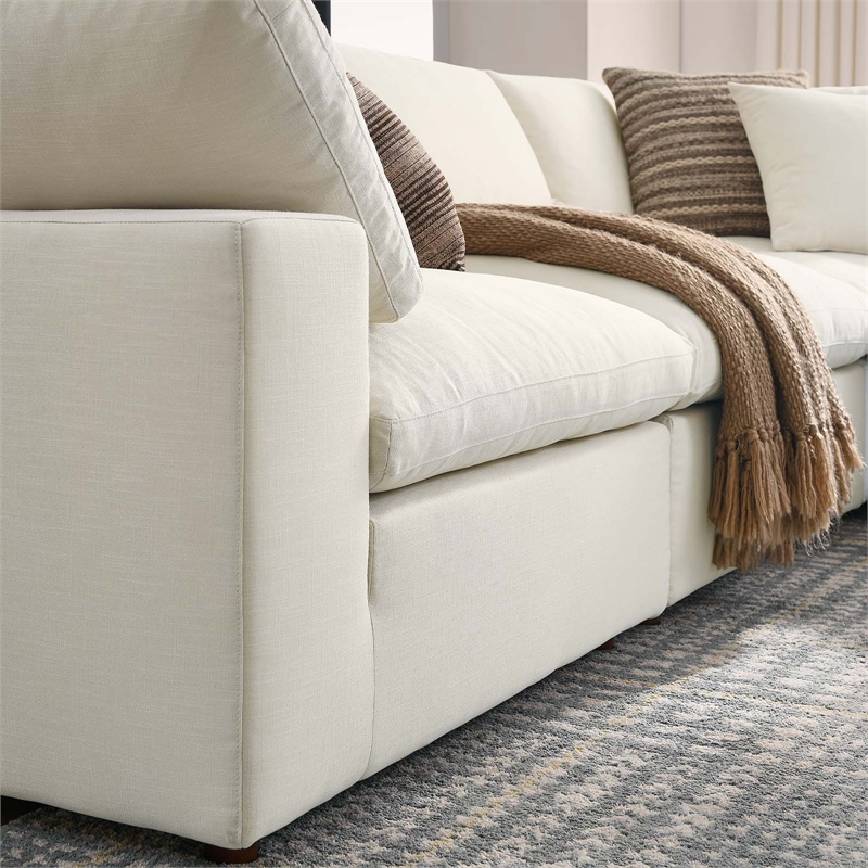 Modway Commix 5-Piece Fabric Down Filled Corner Sectional Sofa in Light Beige
