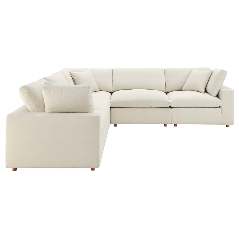 Modway Commix 5-Piece Fabric Down Filled Corner Sectional Sofa in Light Beige