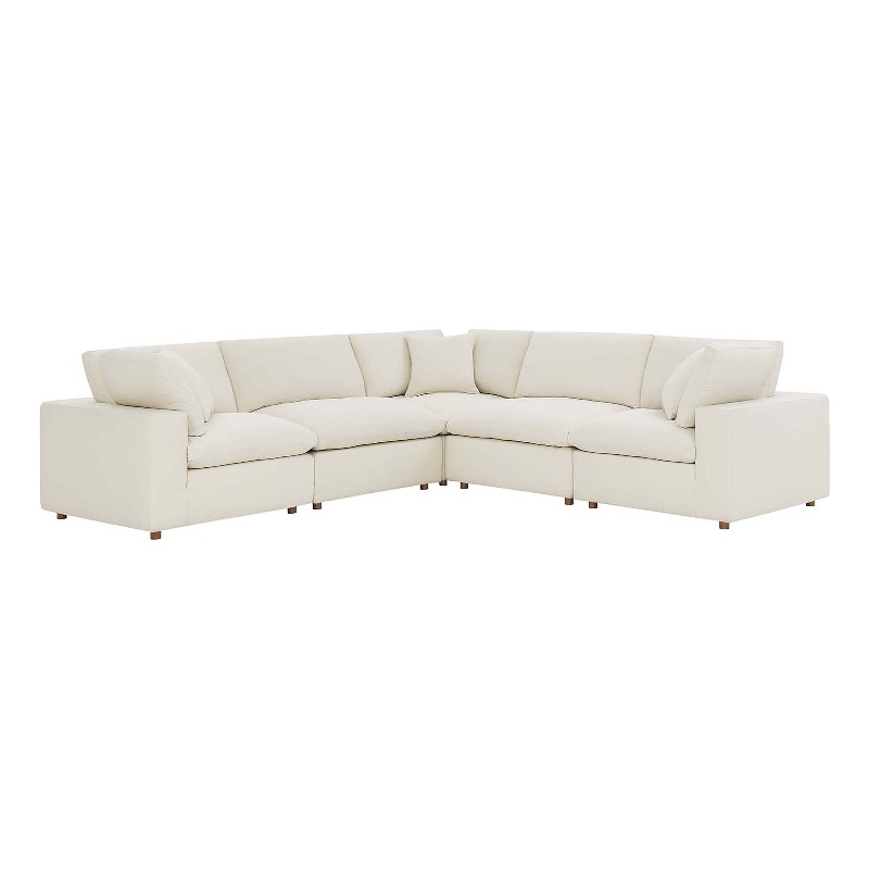 Modway Commix 5-Piece Fabric Down Filled Corner Sectional Sofa in Light Beige