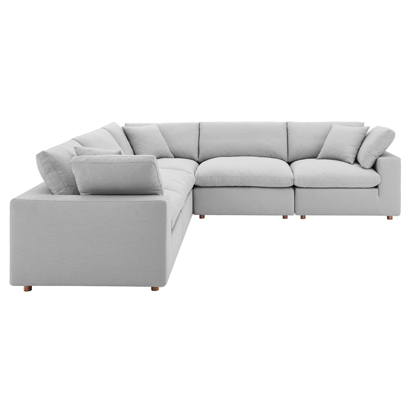 Modway Commix 5-Piece Fabric Down Filled Corner Sectional Sofa in Light Gray