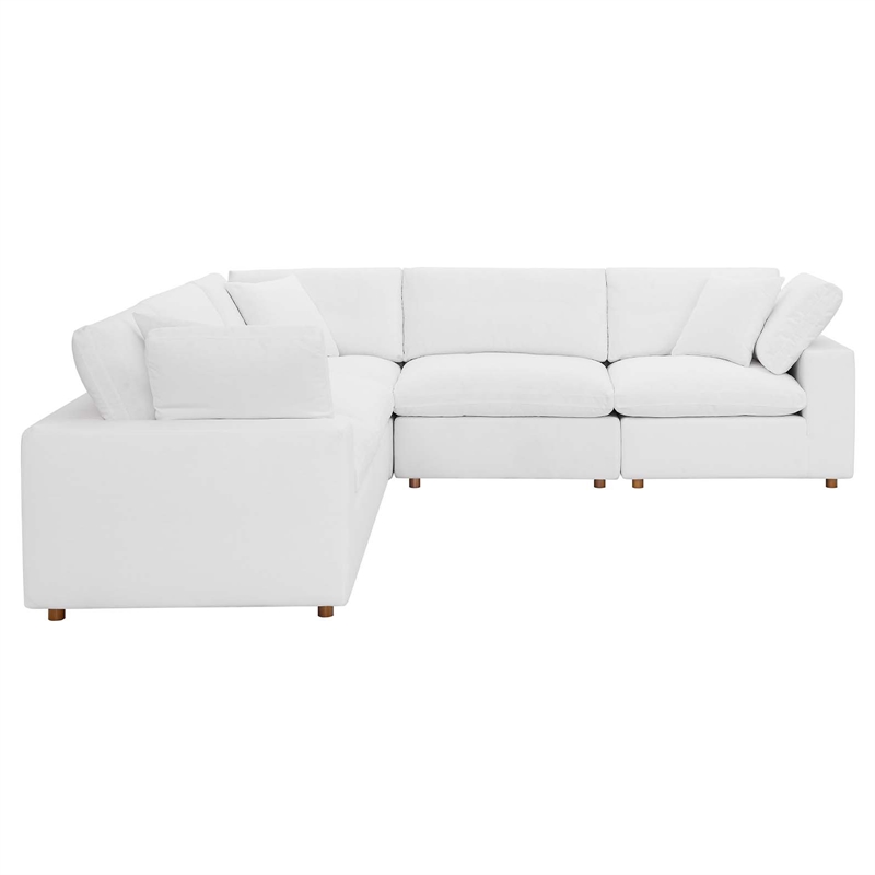 Modway Commix 5-Piece Fabric Down Filled Corner Sectional Sofa in Pure White