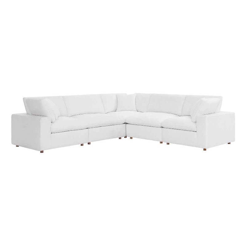 Modway Commix 5-Piece Fabric Down Filled Corner Sectional Sofa in Pure White