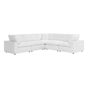 Modway Commix 5-Piece Fabric Down Filled Corner Sectional Sofa in Pure White